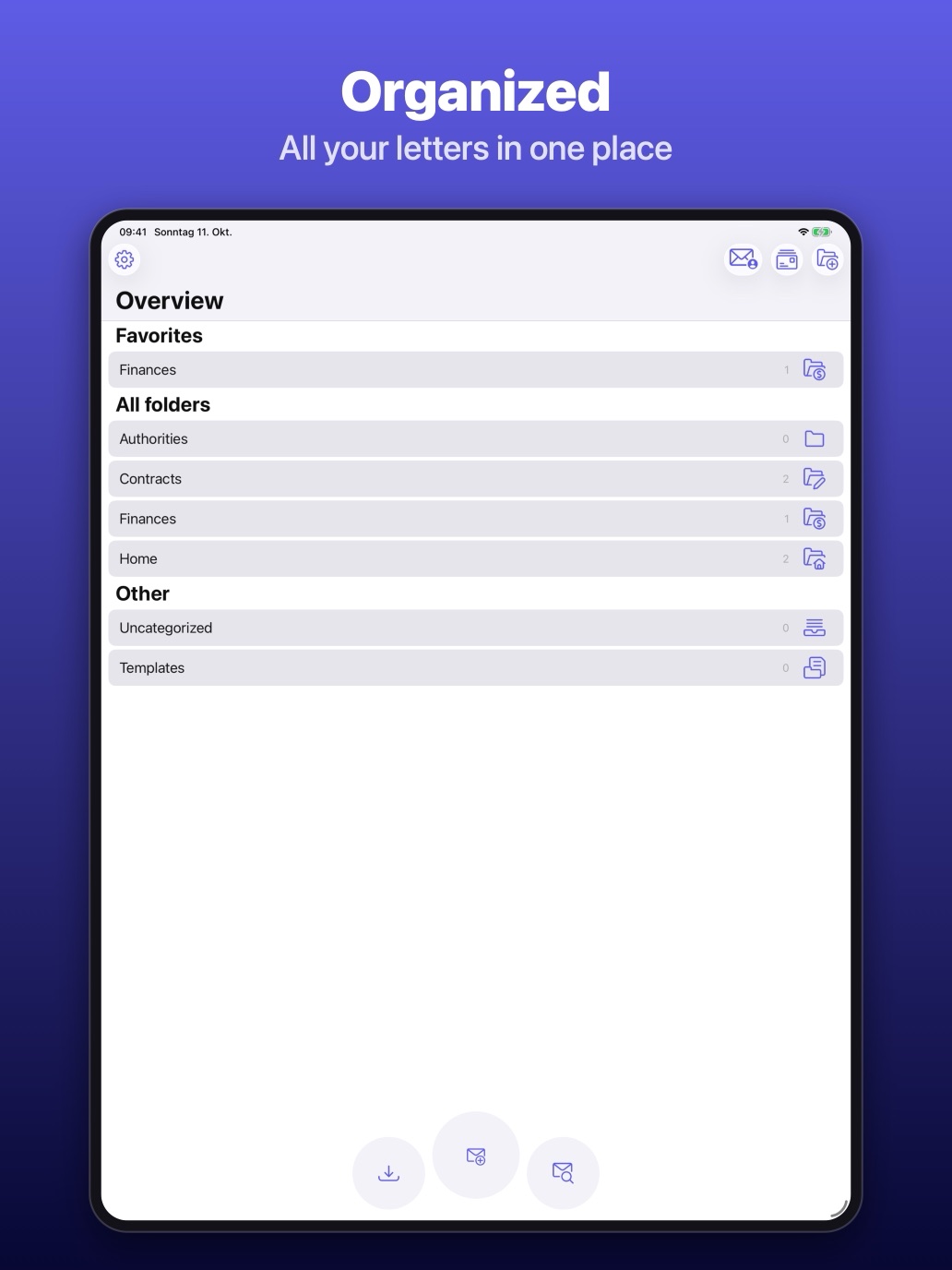 iPad: overview with folders and favorites