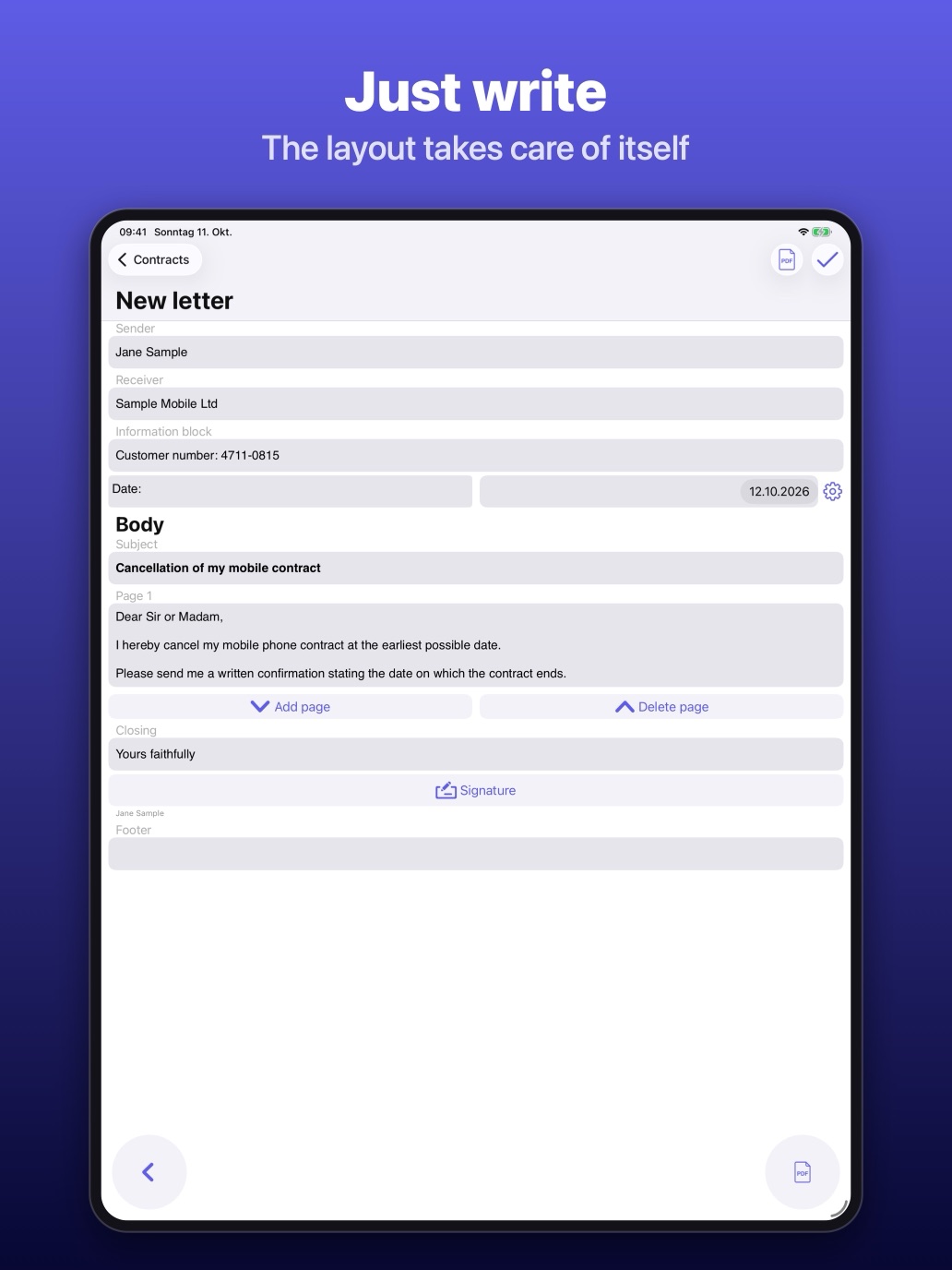 iPad: writing a letter