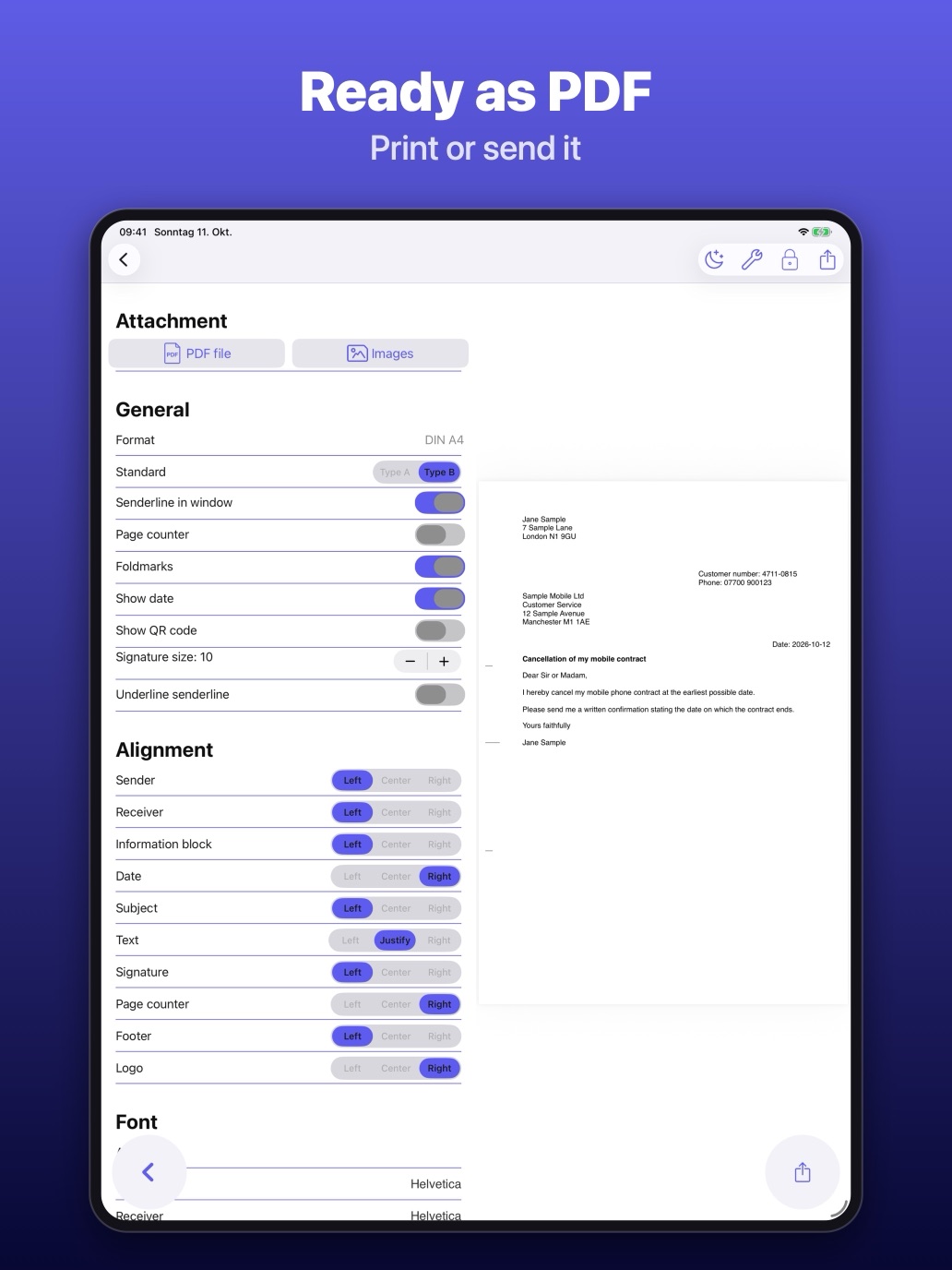iPad: finished letter as PDF