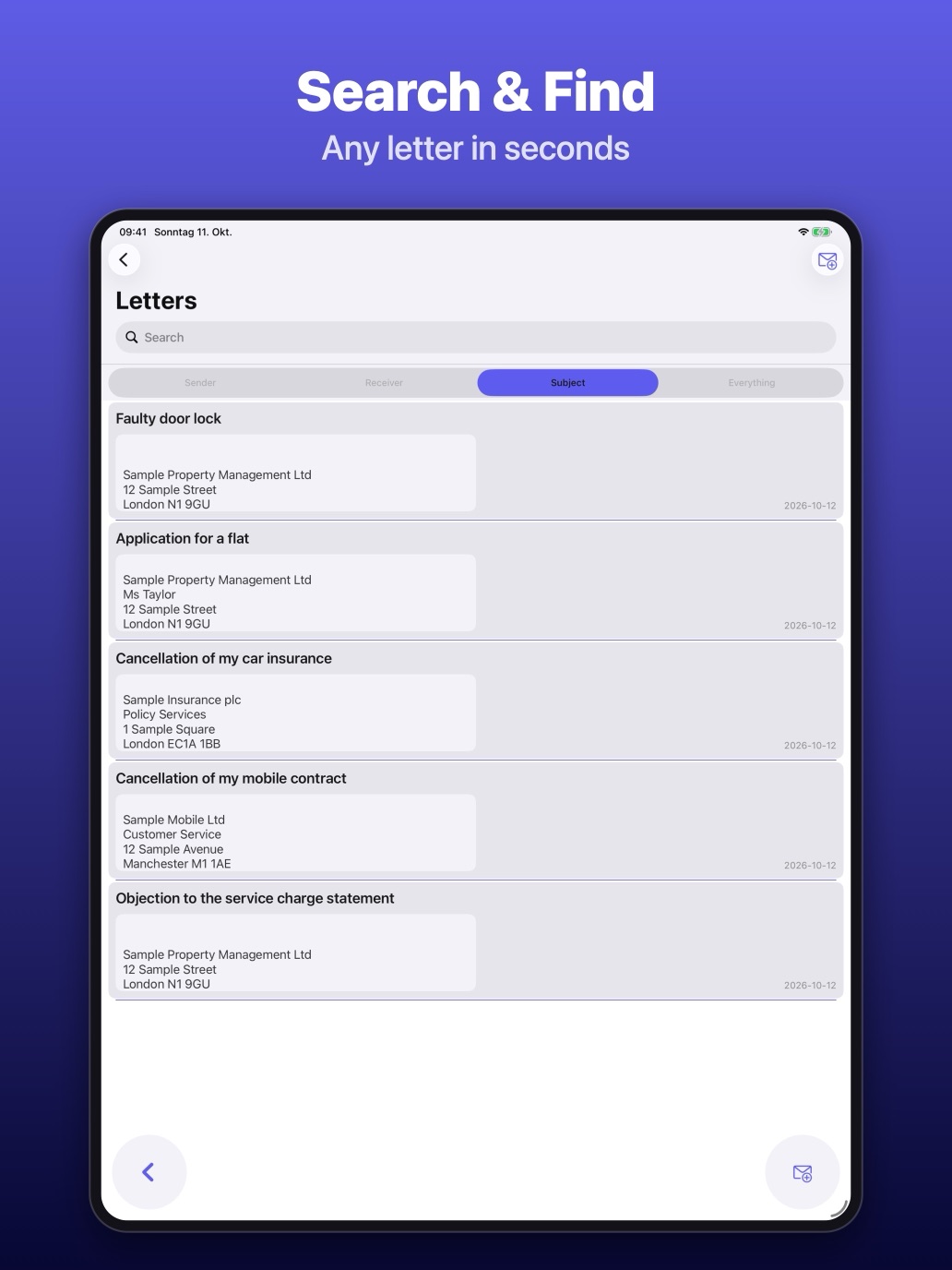 iPad: searching letters