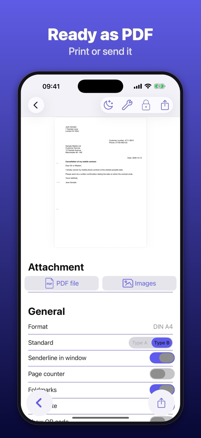 iPhone: finished letter as PDF