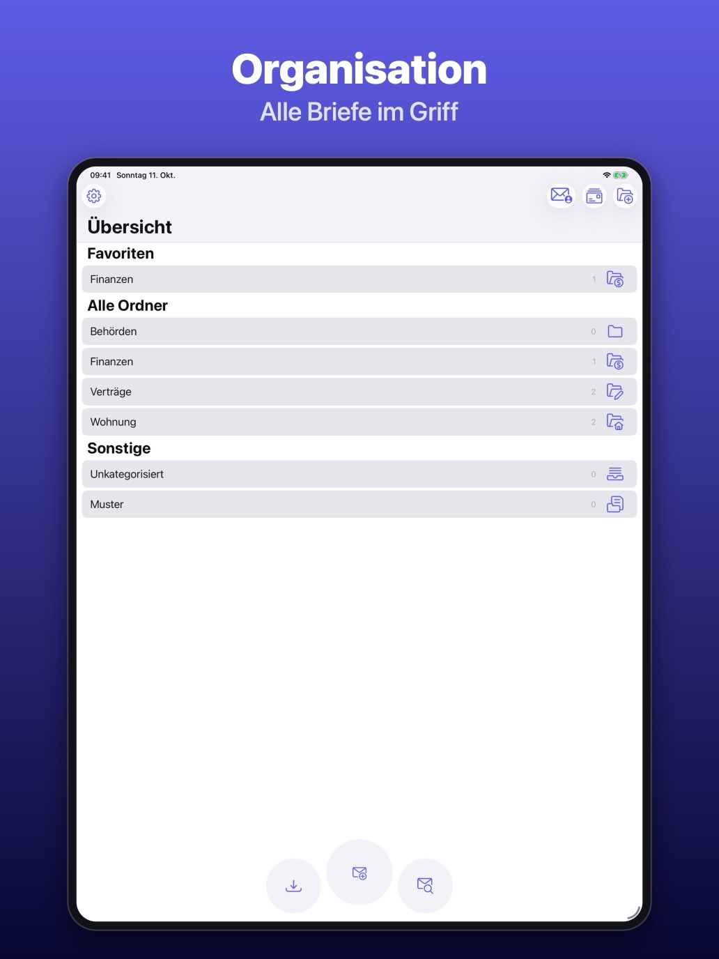 iPad: Übersicht mit Ordnern und Favoriten