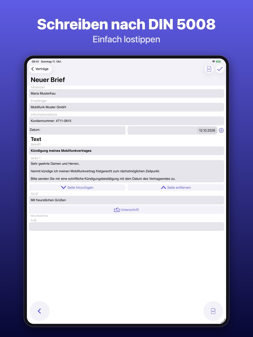 iPad: Brief schreiben