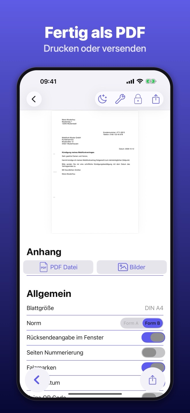 iPhone: fertiger Brief als PDF